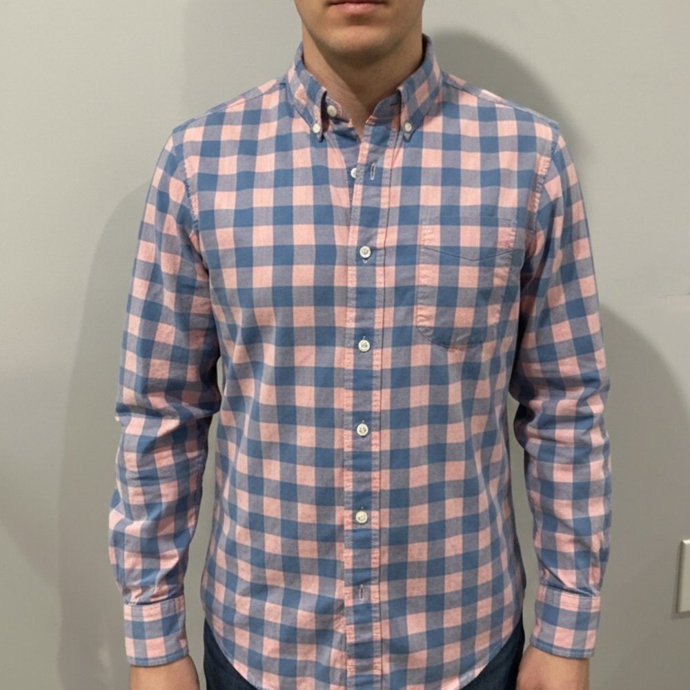 J.Crew Men's Blue and Pink Checkered Shirt